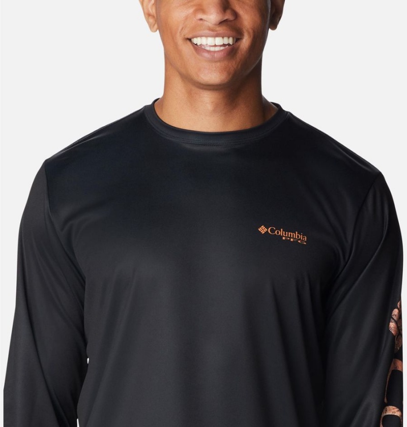 Black Columbia Terminal Tackle PFG Logo Print Long Sleeve Men's T-Shirt | 51736NRFZ