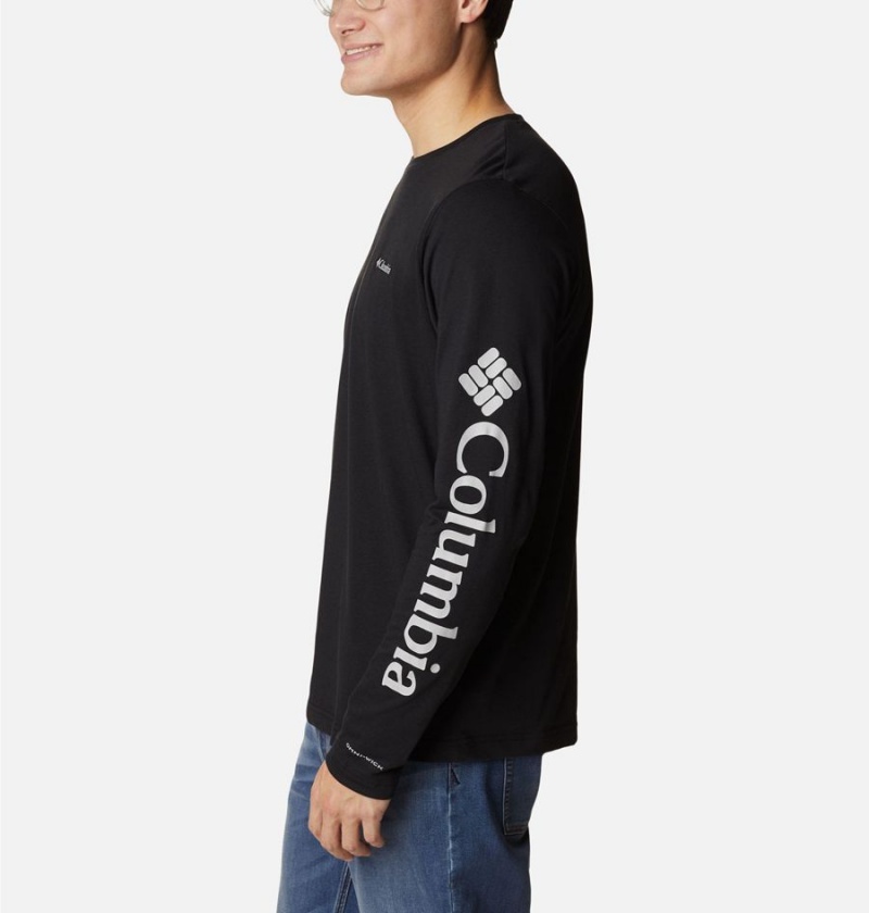 Black Columbia Thistletown Hills Long Sleeve Logo Men's T-Shirt | 62415AWFP