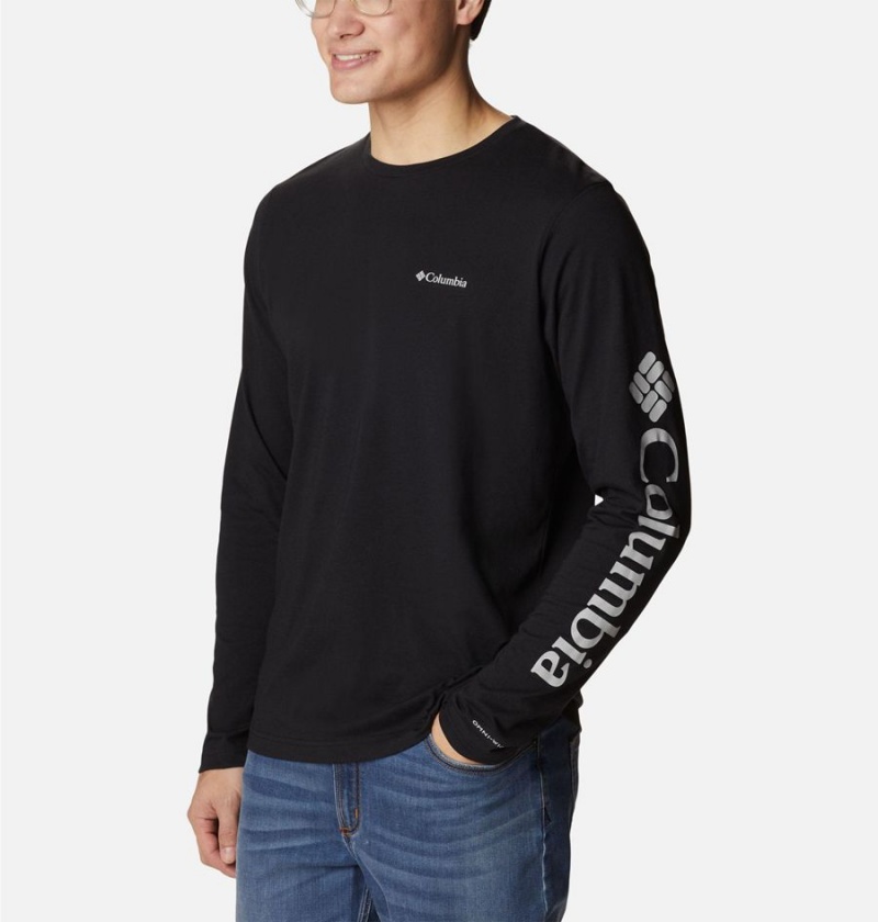 Black Columbia Thistletown Hills Long Sleeve Logo Men's T-Shirt | 62415AWFP