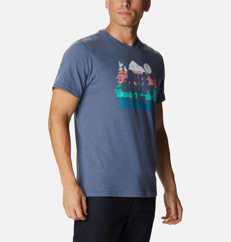 Blue Columbia Alpine Way Graphic Men's T-Shirt | 10578BMHR