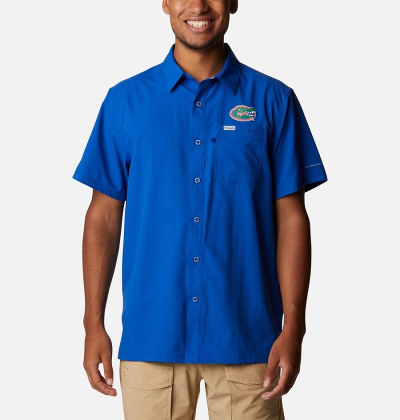 Blue Columbia Collegiate PFG Slack Tide Camp - Florida Men\'s Shirt | 29165SMVJ