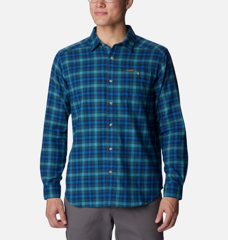 Blue Columbia Cornell Woods Flannel Long Sleeve Men\'s Shirt | 37259ZIRO