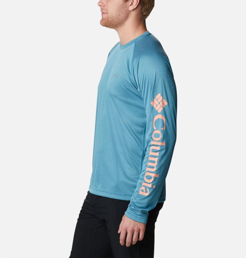 Blue Columbia Fork Stream Heather Long Sleeve Men's T-Shirt | 27186BMQL