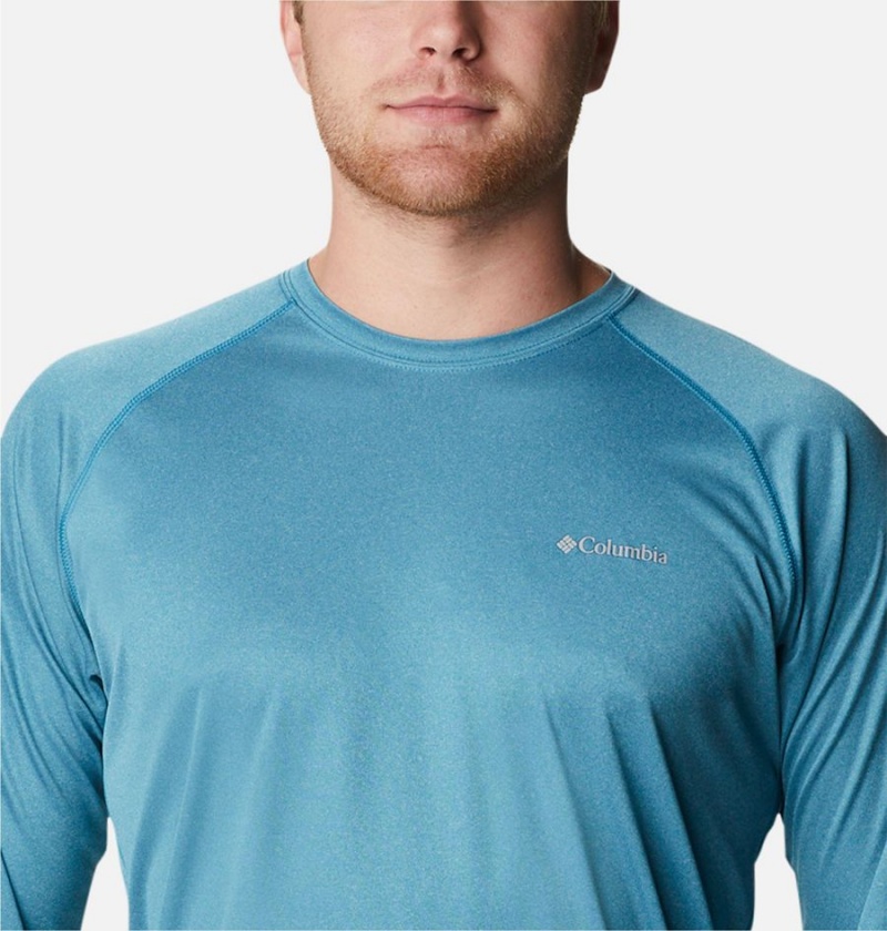 Blue Columbia Fork Stream Heather Long Sleeve Men's T-Shirt | 27186BMQL