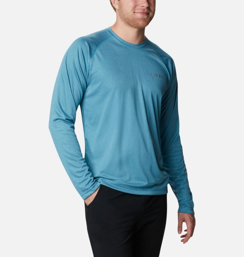 Blue Columbia Fork Stream Heather Long Sleeve Men's T-Shirt | 27186BMQL