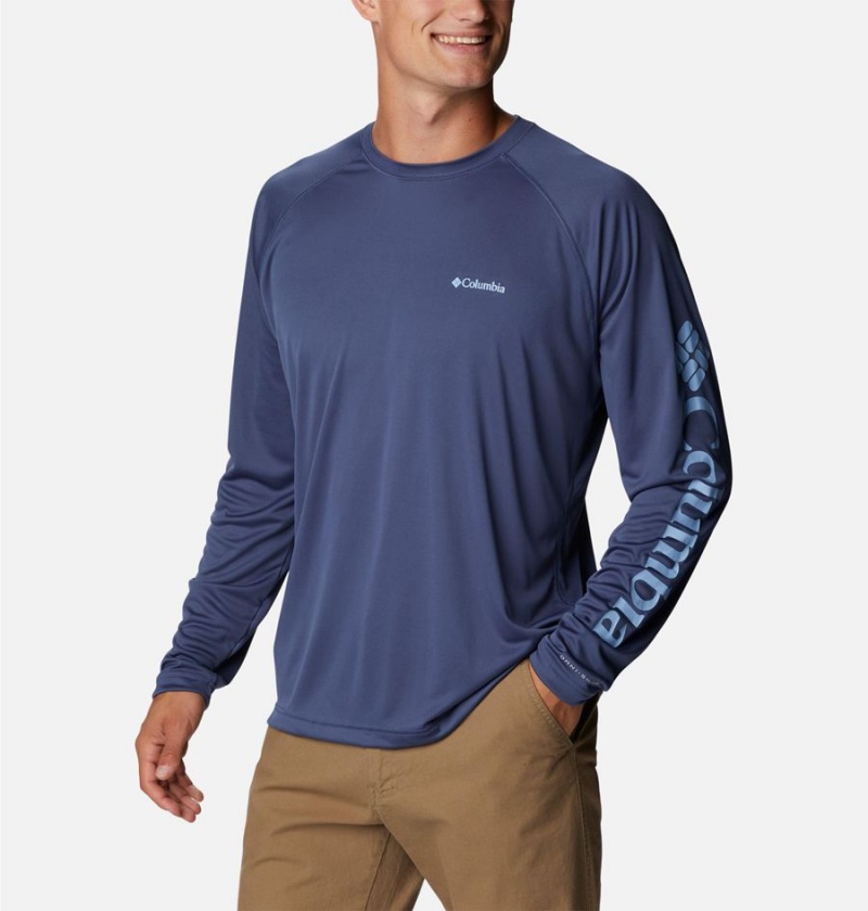 Blue Columbia Fork Stream Long Sleeve Men's T-Shirt | 97062VRLZ