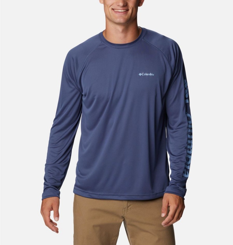 Blue Columbia Fork Stream Long Sleeve Men\'s T-Shirt | 97062VRLZ