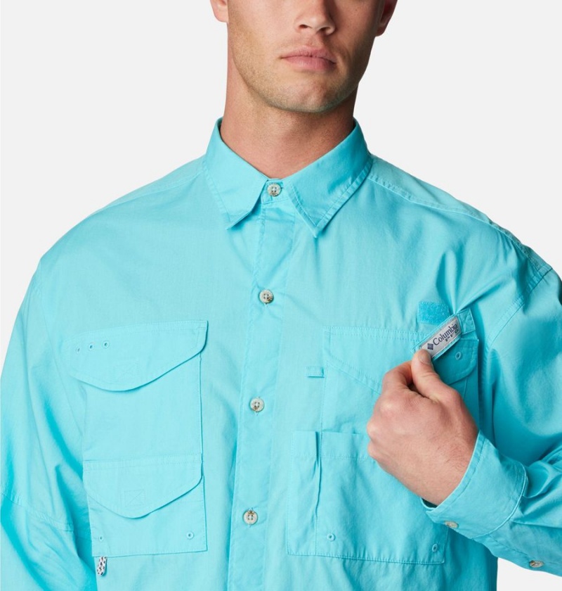 Blue Columbia PFG Bonehead Long Sleeve Men's Shirt | 87326QZTM