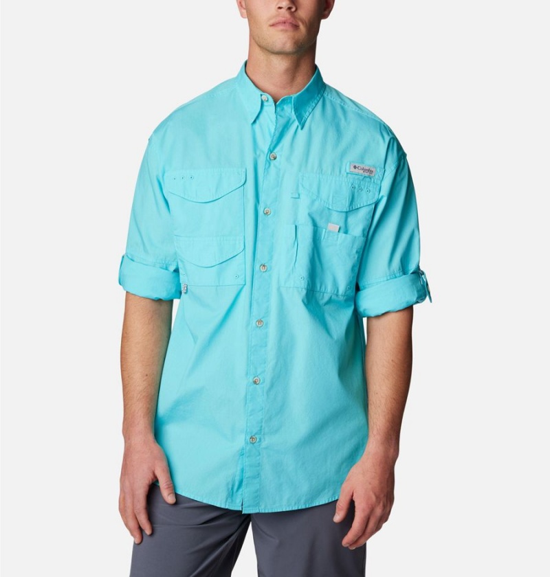 Blue Columbia PFG Bonehead Long Sleeve Men's Shirt | 87326QZTM