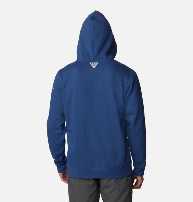 Blue Columbia PFG Fish Flag II Men's Hoodie | 39674XASO