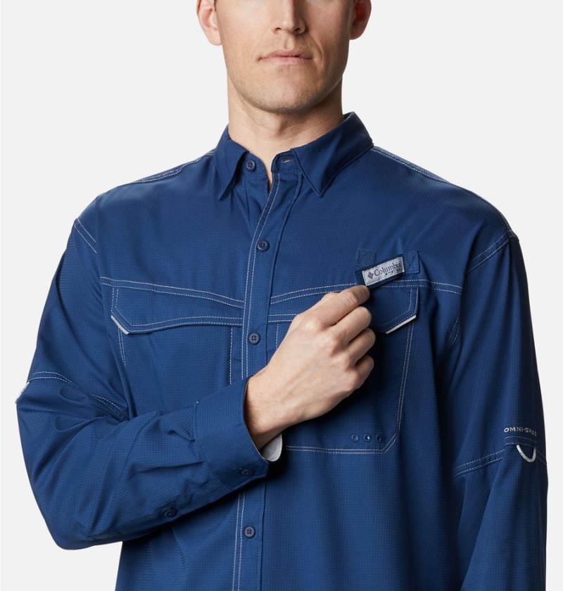 Blue Columbia PFG Low Drag Offshore Long Sleeve Men's Shirt | 52398LQYI