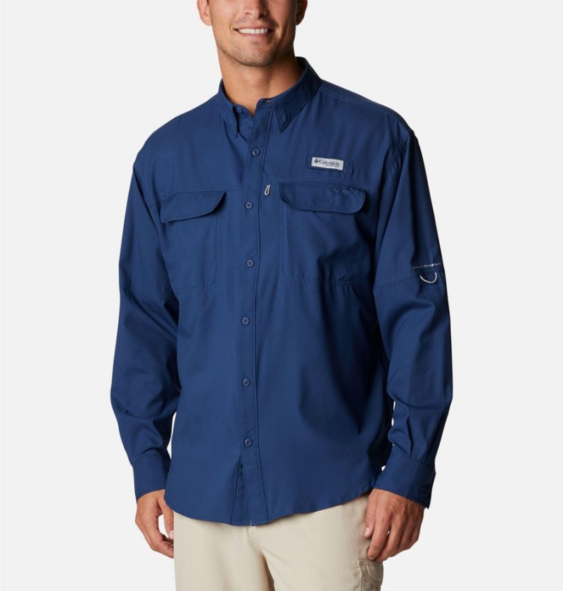 Blue Columbia PFG Skiff Guide Woven Long Sleeve Men\'s Shirt | 35697YFZT