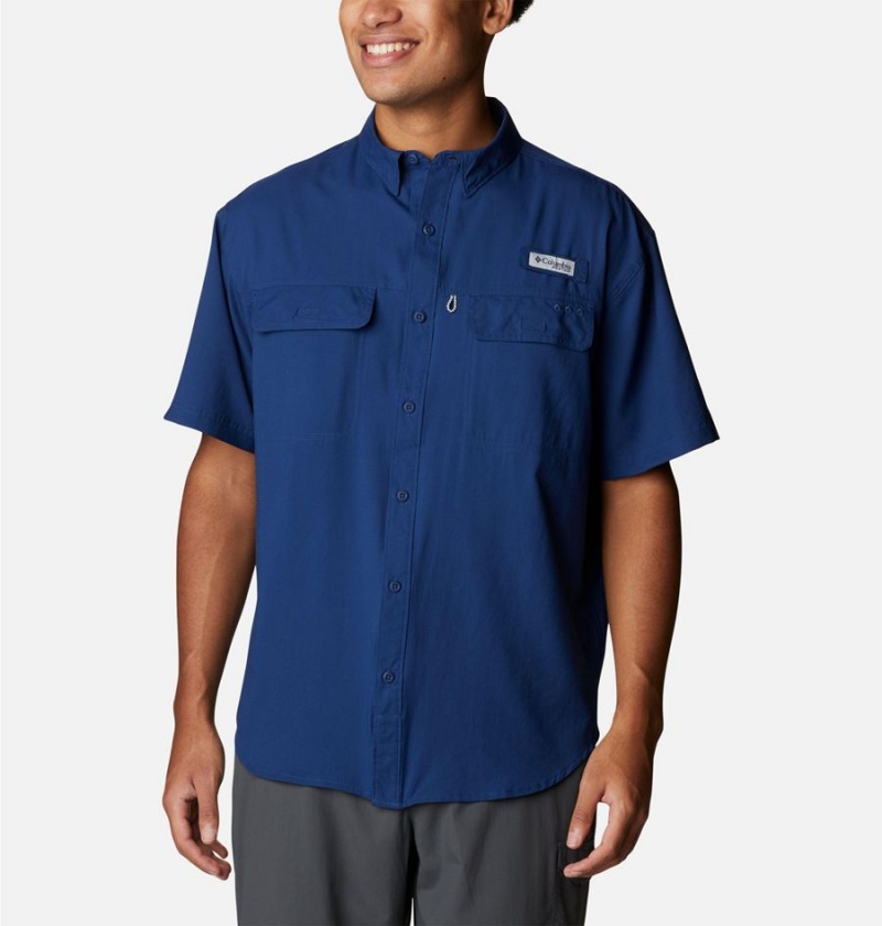 Blue Columbia PFG Skiff Guide Woven Short Sleeve Men\'s Shirt | 46075MIOK