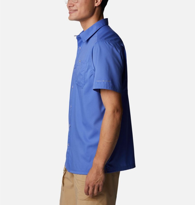 Blue Columbia PFG Slack Tide Camp Men's Shirt | 79854NAFV