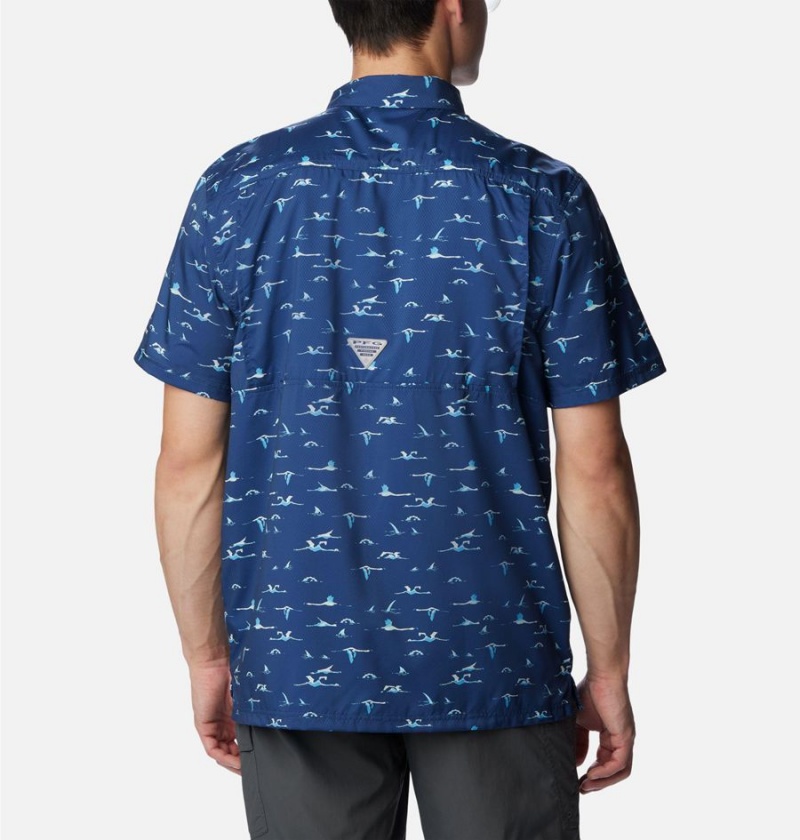 Blue Columbia PFG Super Slack Tide Camp Men's Shirt | 38456ORHJ