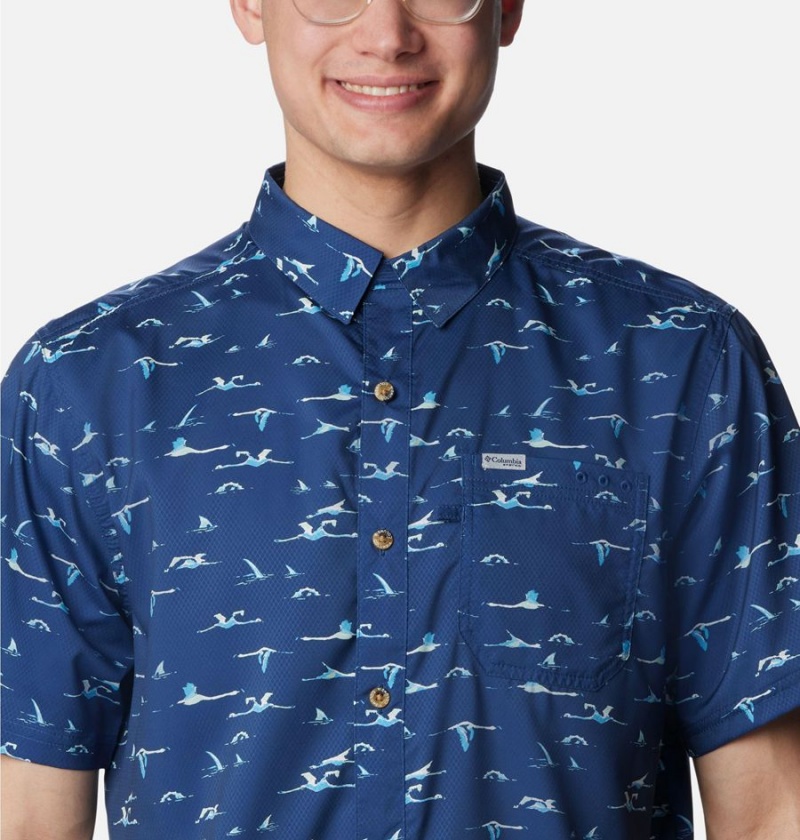 Blue Columbia PFG Super Slack Tide Camp Men's Shirt | 38456ORHJ