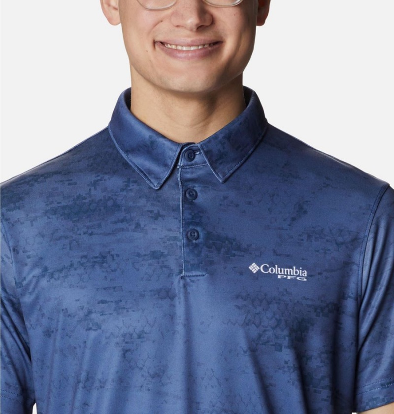 Blue Columbia PFG Super Terminal Tackle Men's Polo Shirt | 09178QKGF