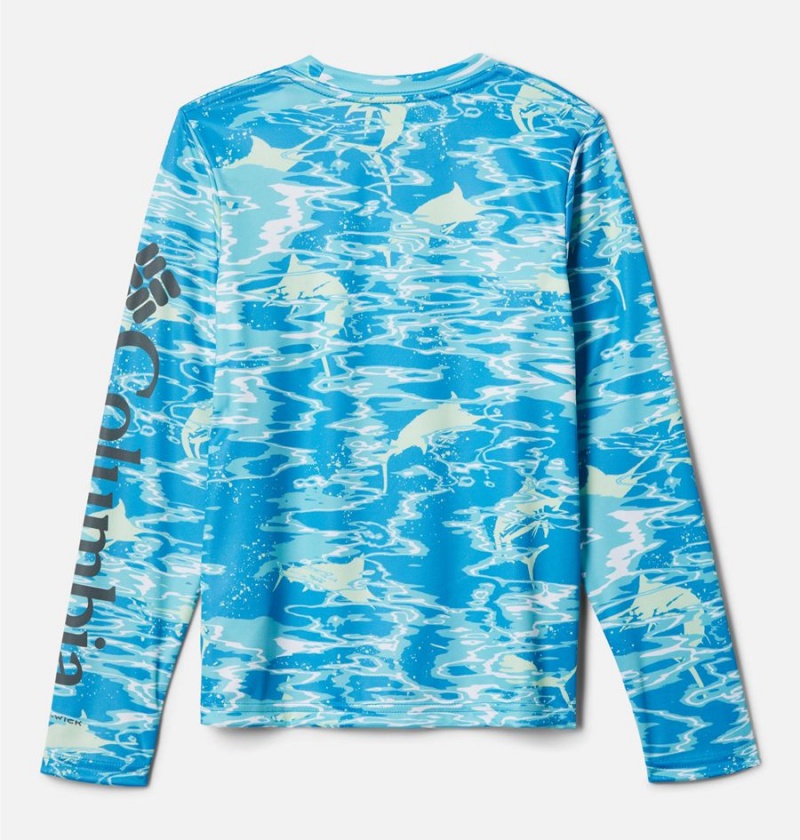 Blue Columbia PFG Super Terminal Tackle Long Sleeve Kids' T-Shirt | 56742MKZP