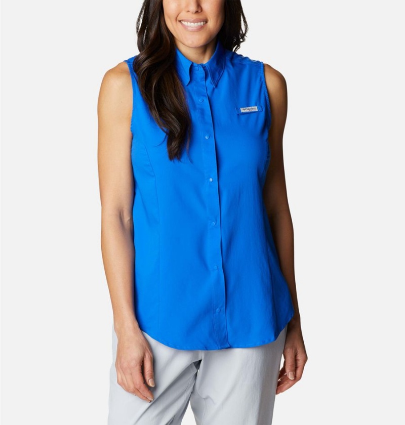 Blue Columbia PFG Tamiami Sleeveless Women\'s Tank Top | 54271MTXB