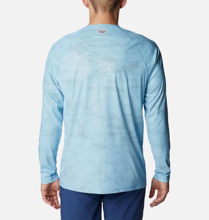 Blue Columbia PFG Terminal Deflector Printed Long Sleeve Men's T-Shirt | 38401NFPL