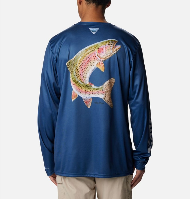 Blue Columbia PFG Terminal Tackle Carey Chen Long Sleeve Men's T-Shirt | 57430QILX