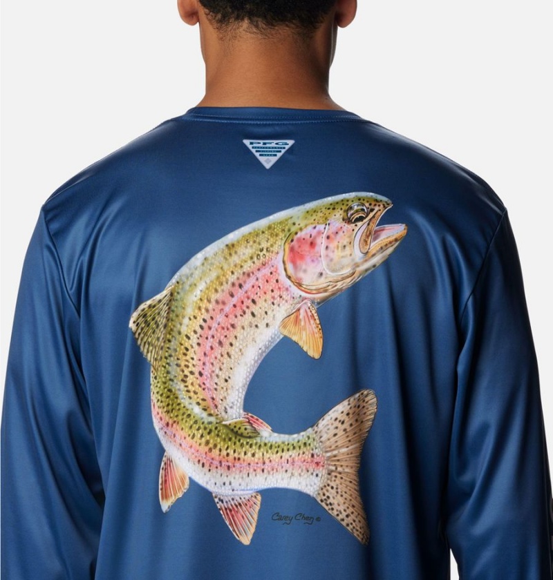 Blue Columbia PFG Terminal Tackle Carey Chen Long Sleeve Men's T-Shirt | 57430QILX