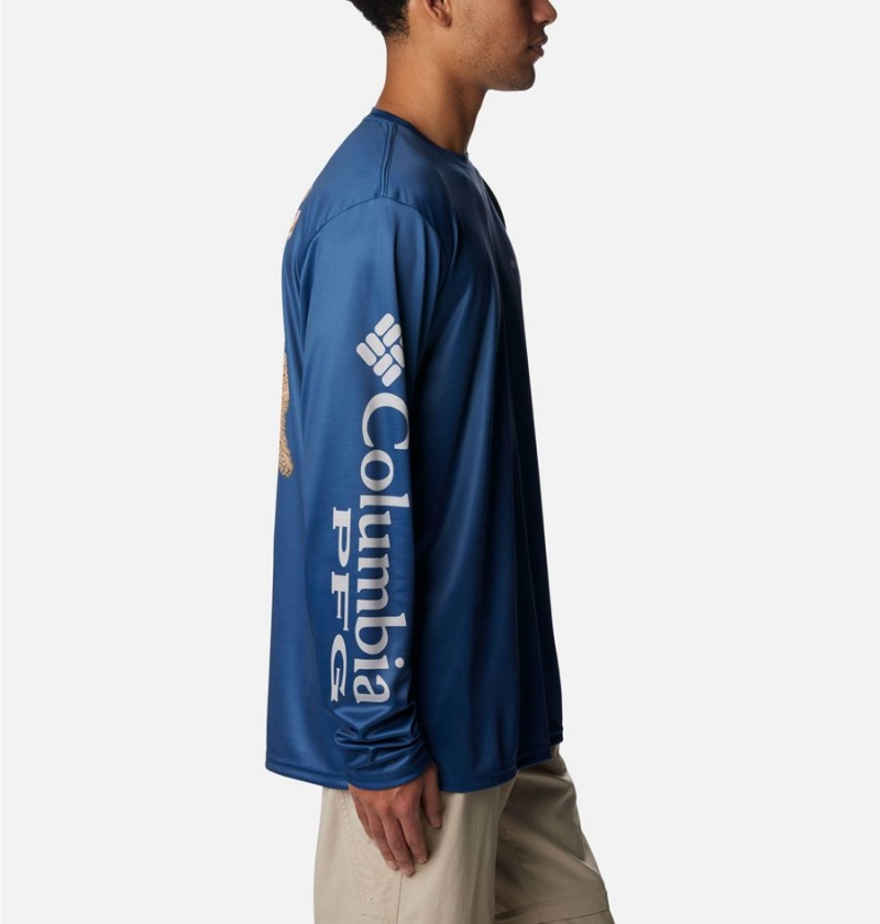 Blue Columbia PFG Terminal Tackle Carey Chen Long Sleeve Men's T-Shirt | 57430QILX