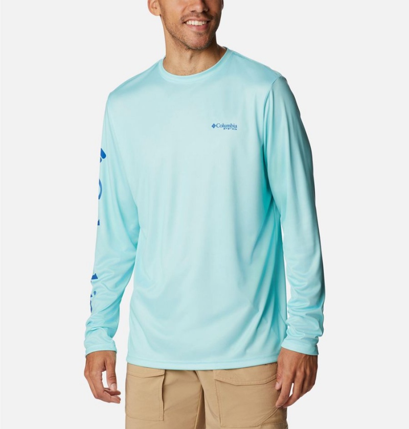 Blue Columbia PFG Terminal Tackle Carey Chen Long Sleeve Men's T-Shirt | 79425VZDM