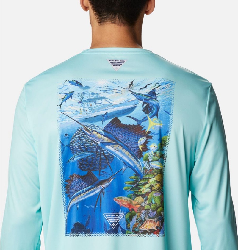 Blue Columbia PFG Terminal Tackle Carey Chen Long Sleeve Men's T-Shirt | 79425VZDM