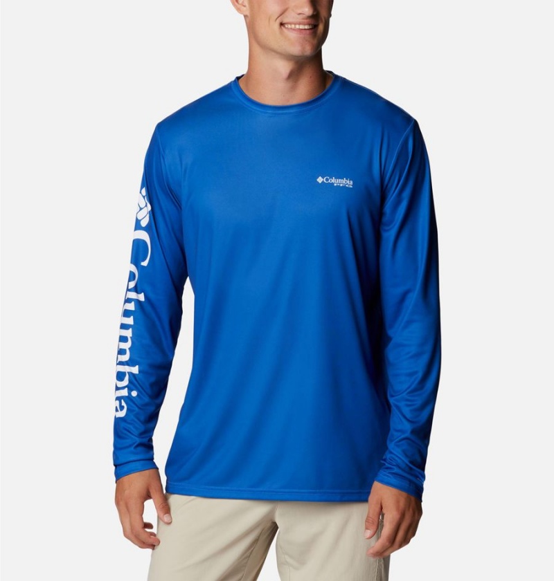 Blue Columbia PFG Terminal Tackle Carey Chen Long Sleeve Men's T-Shirt | 37905WFAC