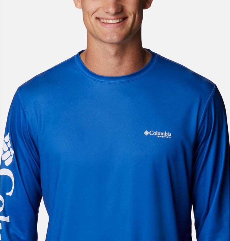 Blue Columbia PFG Terminal Tackle Carey Chen Long Sleeve Men's T-Shirt | 37905WFAC