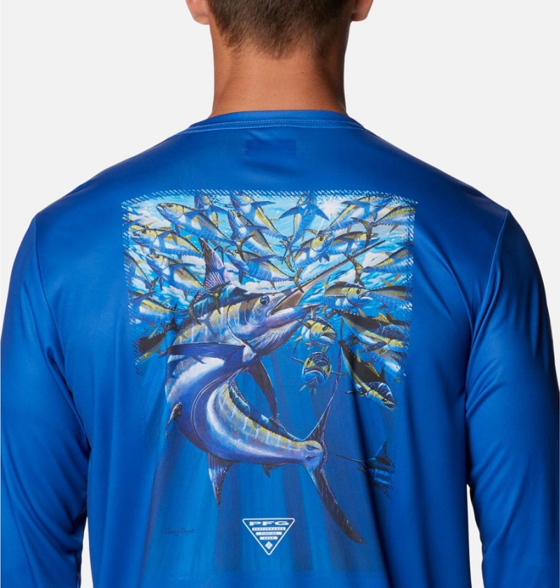 Blue Columbia PFG Terminal Tackle Carey Chen Long Sleeve Men's T-Shirt | 37905WFAC