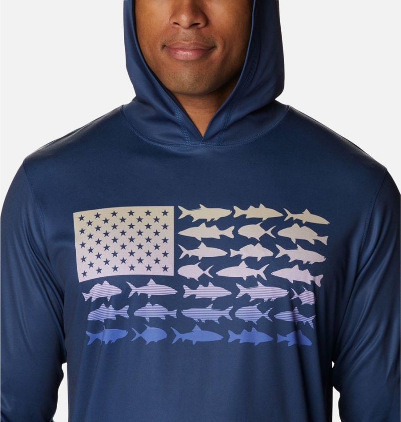 Blue Columbia PFG Terminal Tackle Fish Flag Men's Hoodie | 37012FYLW