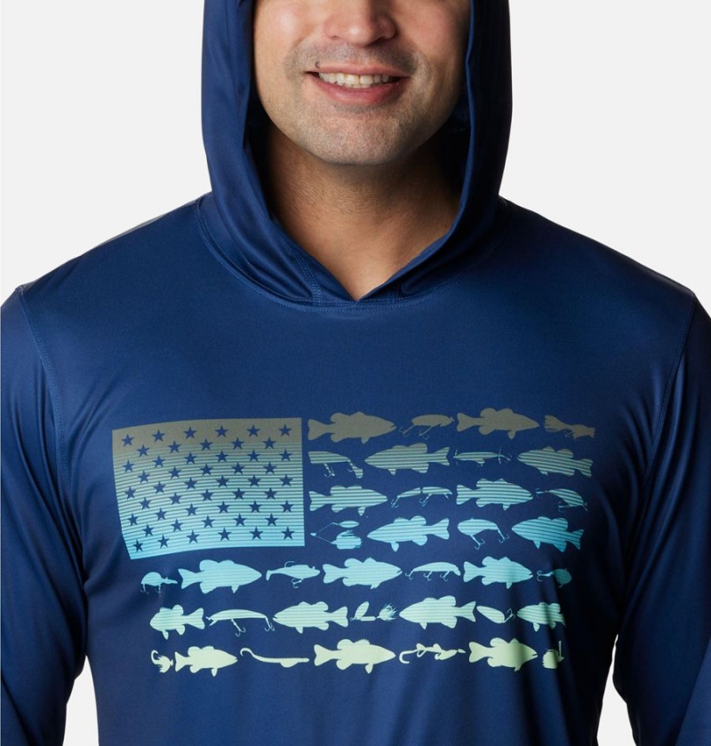 Blue Columbia PFG Terminal Tackle Fish Flag Men's Hoodie | 06935TDZQ