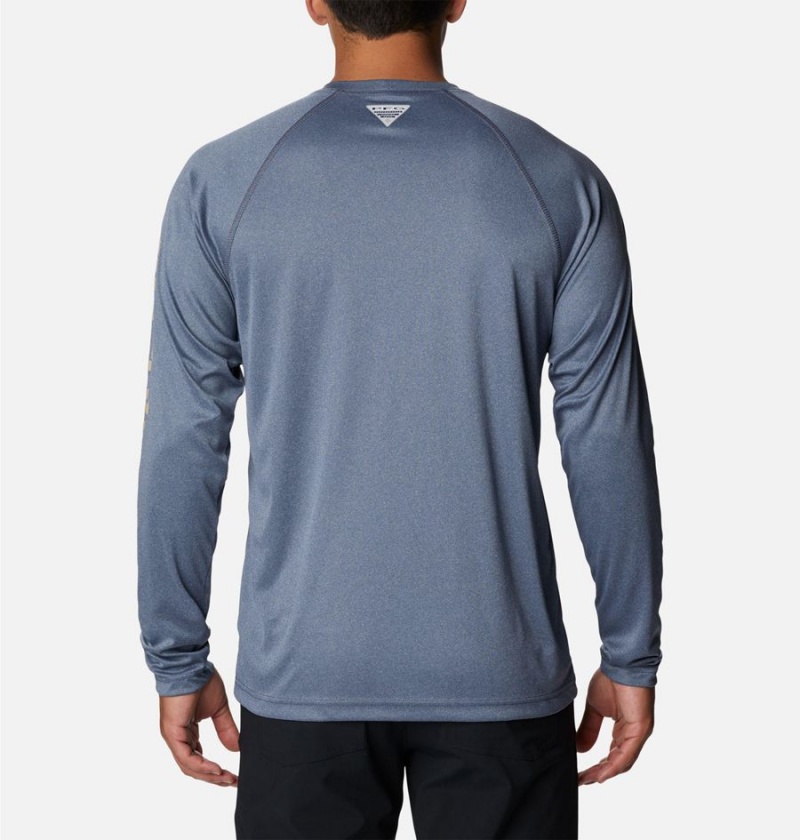 Blue Columbia PFG Terminal Tackle Heather Long Sleeve Men's T-Shirt | 85412JXLQ