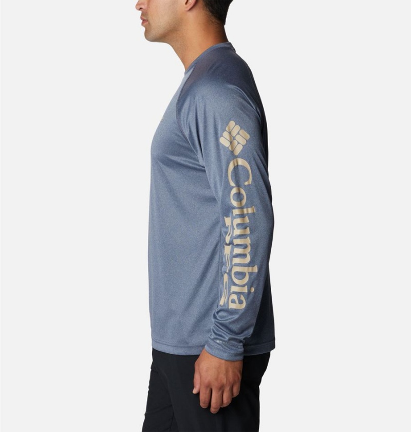 Blue Columbia PFG Terminal Tackle Heather Long Sleeve Men's T-Shirt | 85412JXLQ