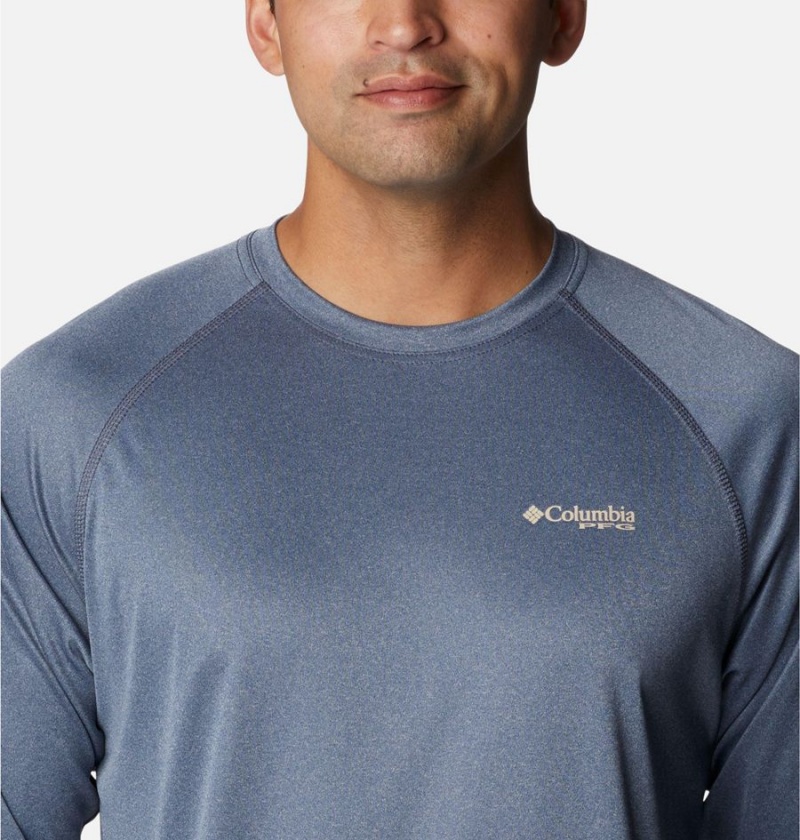 Blue Columbia PFG Terminal Tackle Heather Long Sleeve Men's T-Shirt | 85412JXLQ