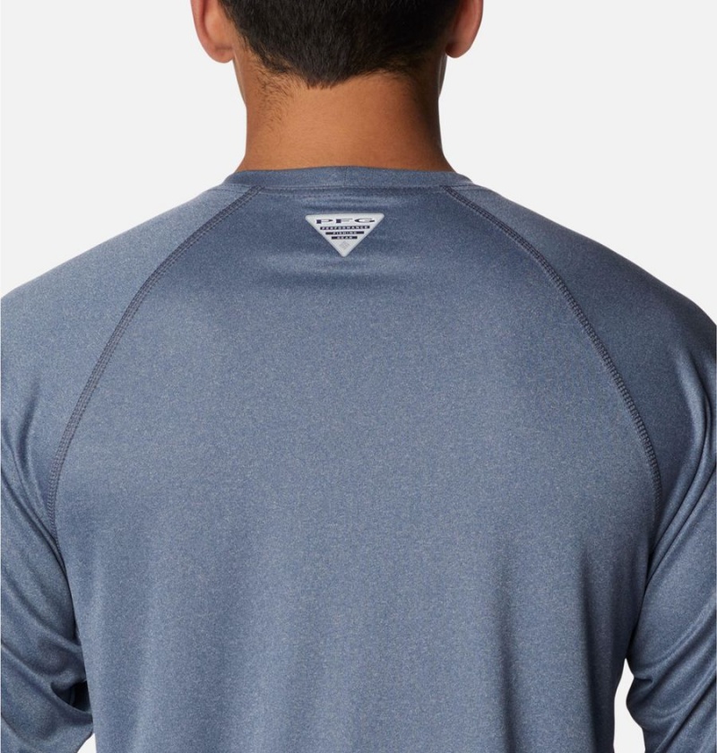 Blue Columbia PFG Terminal Tackle Heather Long Sleeve Men's T-Shirt | 85412JXLQ