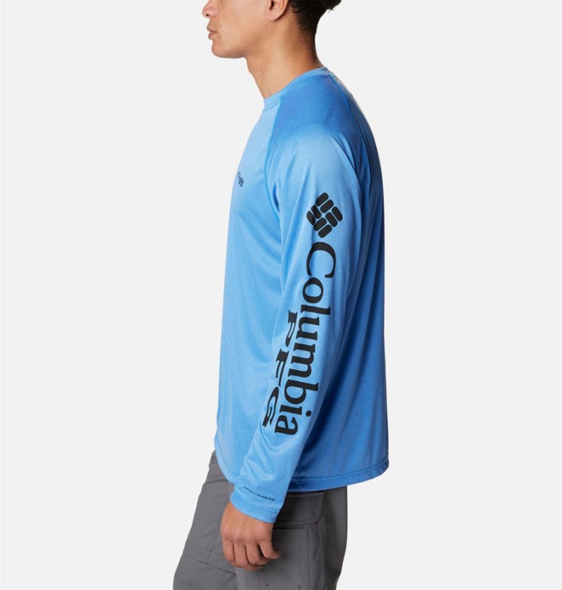 Blue Columbia PFG Terminal Tackle Heather Long Sleeve Men's T-Shirt | 93185ZRIJ