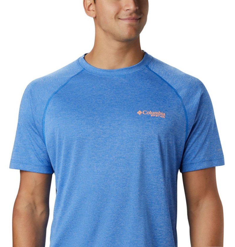 Blue Columbia PFG Terminal Tackle Heather Short Sleeve Men's T-Shirt | 37851RTUE