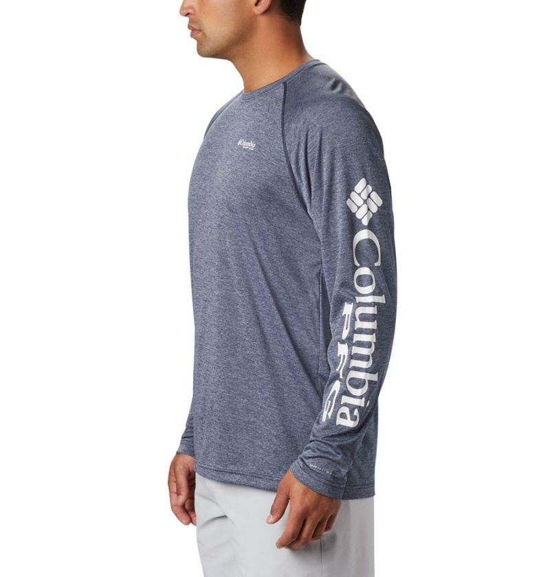 Blue Columbia PFG Terminal Tackle Heather Long Sleeve Men's T-Shirt | 91305PUTZ