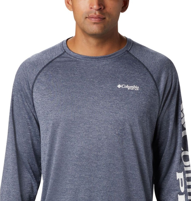 Blue Columbia PFG Terminal Tackle Heather Long Sleeve Men's T-Shirt | 91305PUTZ