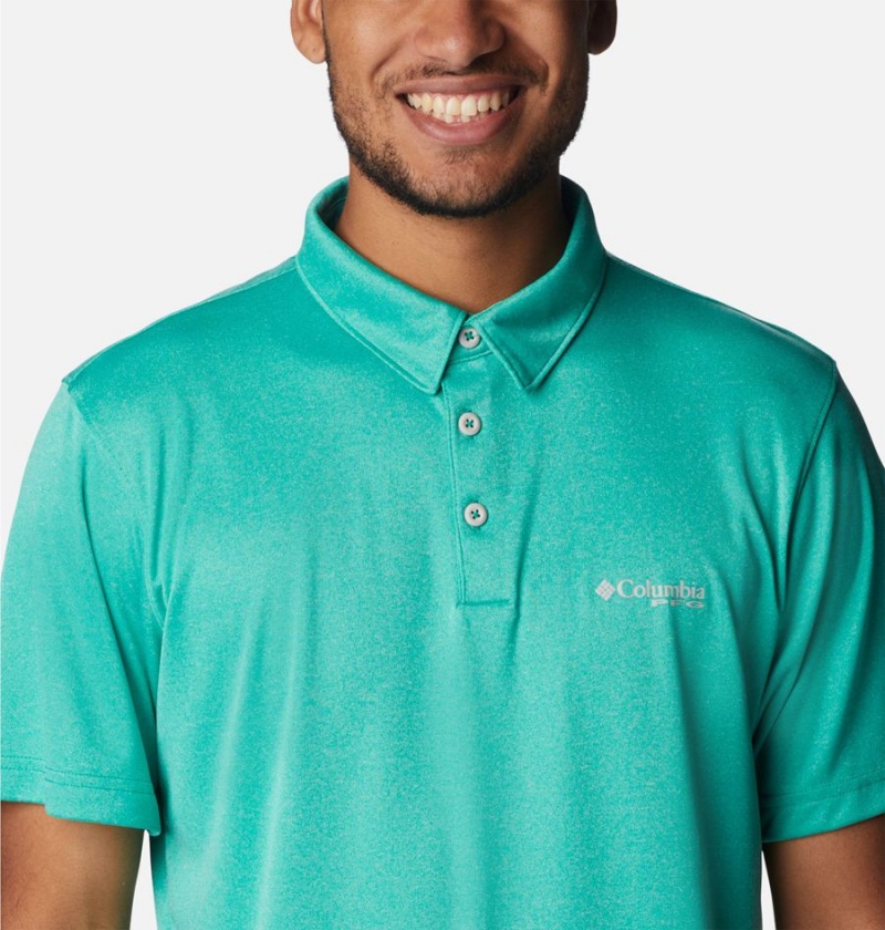 Blue Columbia PFG Terminal Tackle Heather Men's Polo Shirt | 60957EXYM