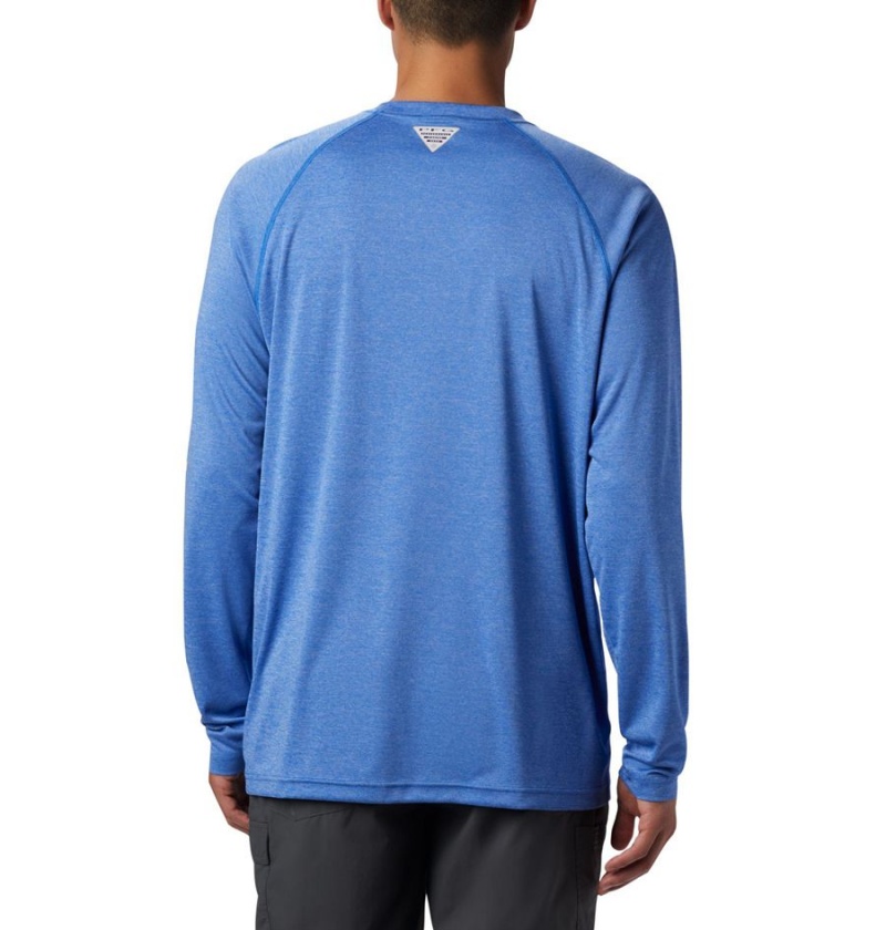 Blue Columbia PFG Terminal Tackle Heather Long Sleeve Men's T-Shirt | 40857MYWR