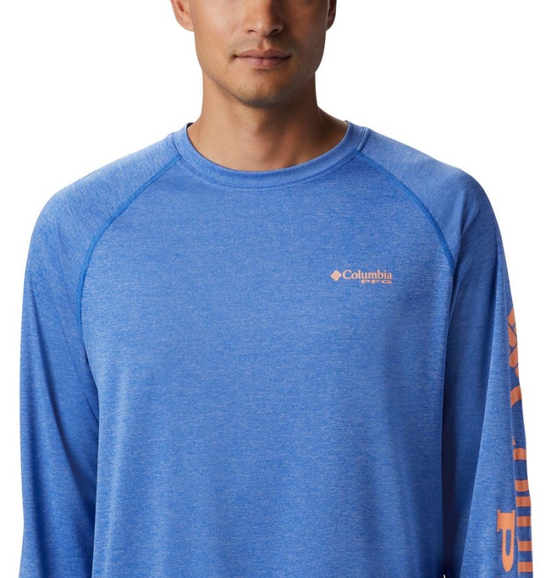 Blue Columbia PFG Terminal Tackle Heather Long Sleeve Men's T-Shirt | 40857MYWR