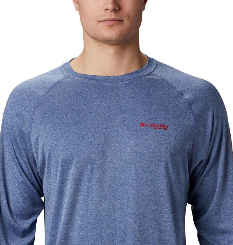 Blue Columbia PFG Terminal Tackle Heather Long Sleeve Men's T-Shirt | 17863RYZF