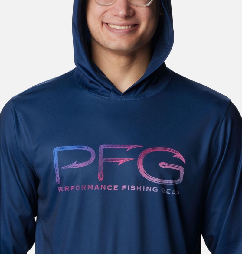 Blue Columbia PFG Terminal Tackle Hooks Men's Hoodie | 05128YQZJ