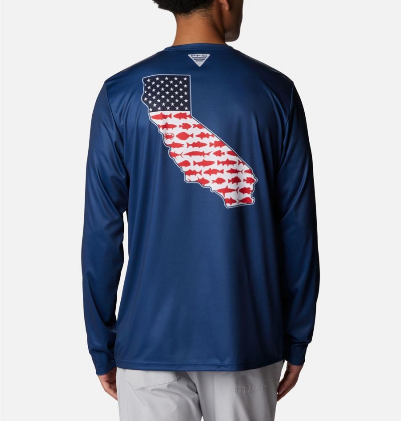 Blue Columbia PFG Terminal Tackle Statetriot Long Sleeve Men's T-Shirt | 67054KMOX