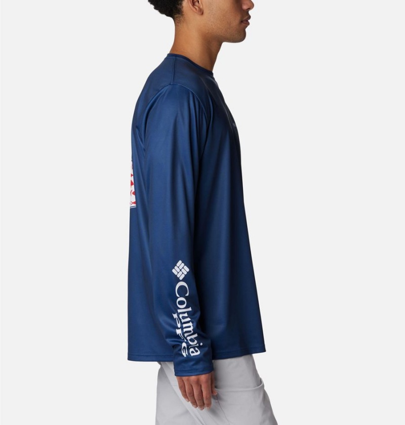 Blue Columbia PFG Terminal Tackle Statetriot Long Sleeve Men's T-Shirt | 67054KMOX