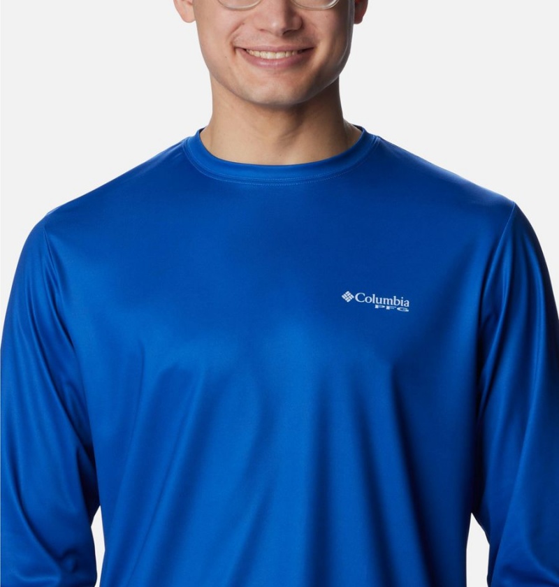 Blue Columbia PFG Terminal Tackle Statetriot Long Sleeve Men's T-Shirt | 74928YBZT